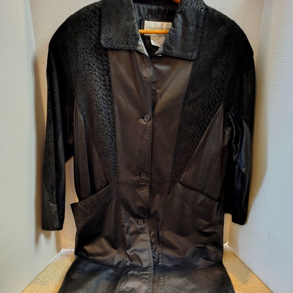 Charles Klein Vintage Long Leather Jacket  Duster Trench Generous Size Small